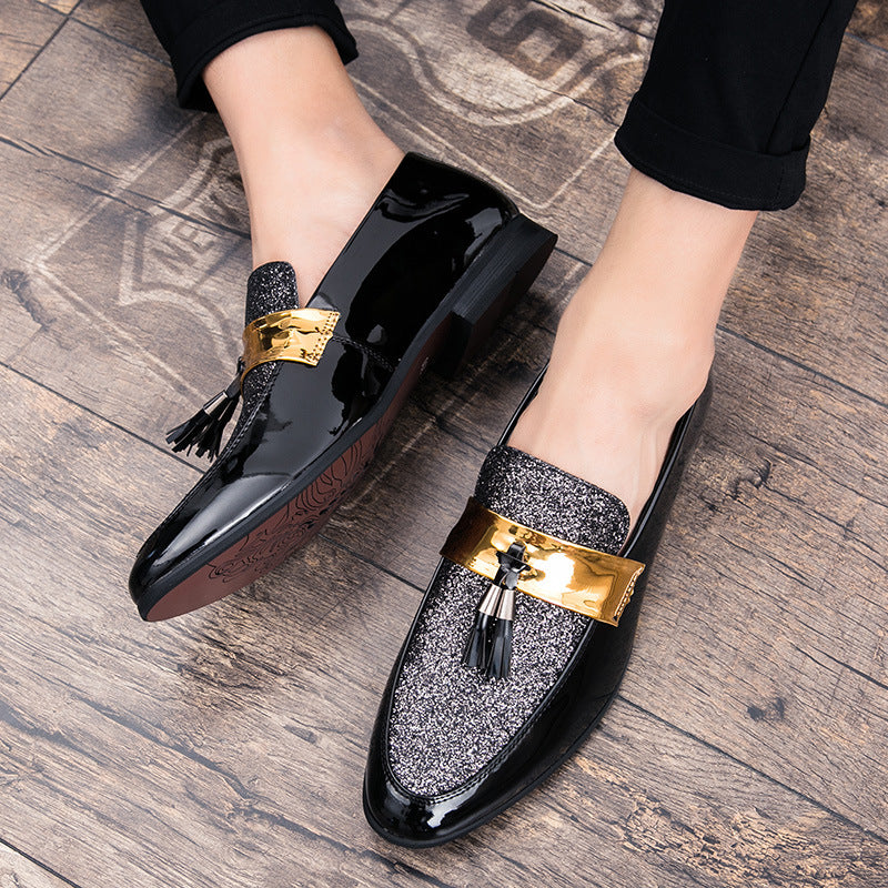 Large Leather Pointed Toe Sequined Casual Men's Shoes