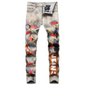 3D Printed Men's Tie-Dye Ripped Stretch Denim Jeans