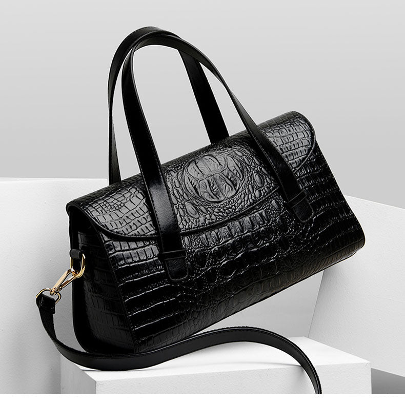 Vintage Crocodile Pattern Leather Messenger Handbag