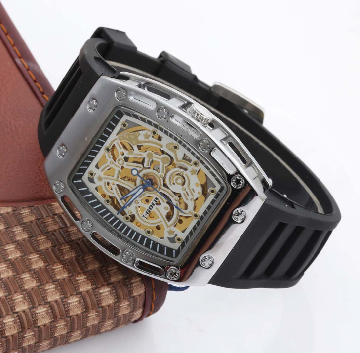 Mechanical Hollow Watch with Leather Strap
