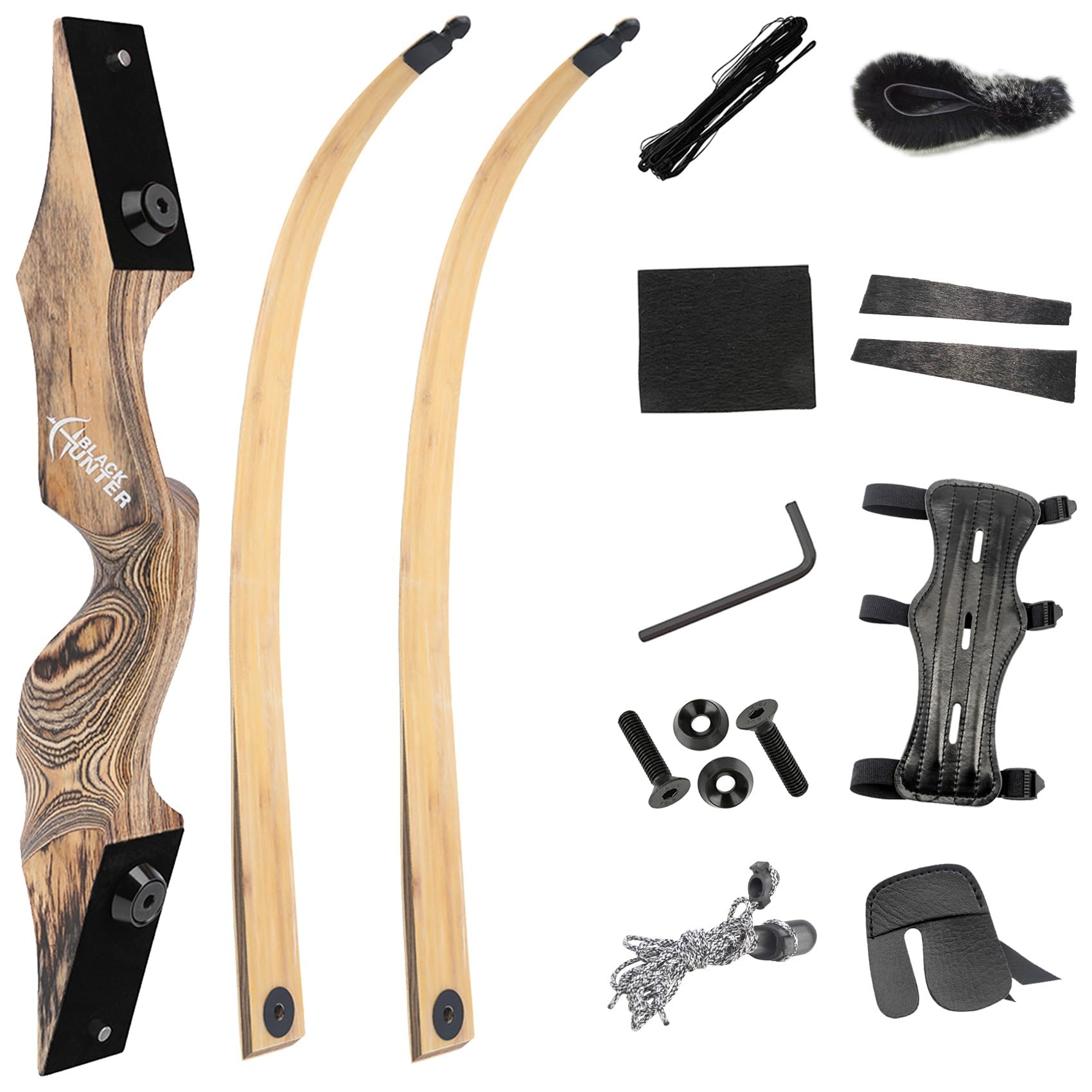 Archery 60" Black Hunter Wooden Recurve Bow - Right Handed 20-60lbs for American Hunting & Shooting Practice (Burlywood 45-Lbs)
