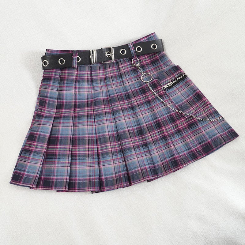 Gradient Plaid High Waist Slim Pleated A-line Skirt