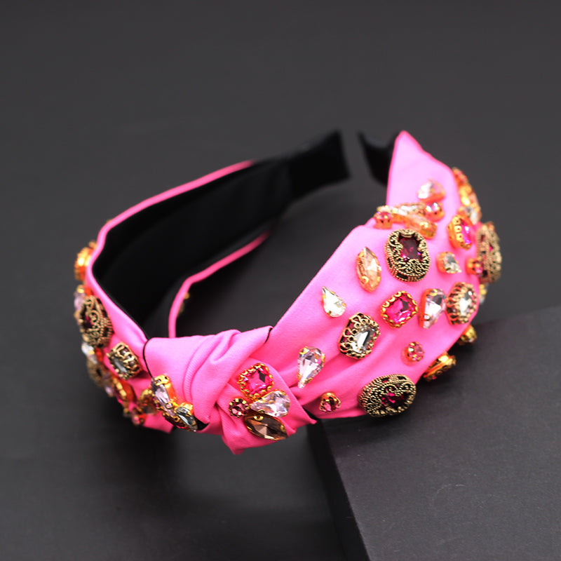Fashionable Baroque Floral Headband with Colorful Gems