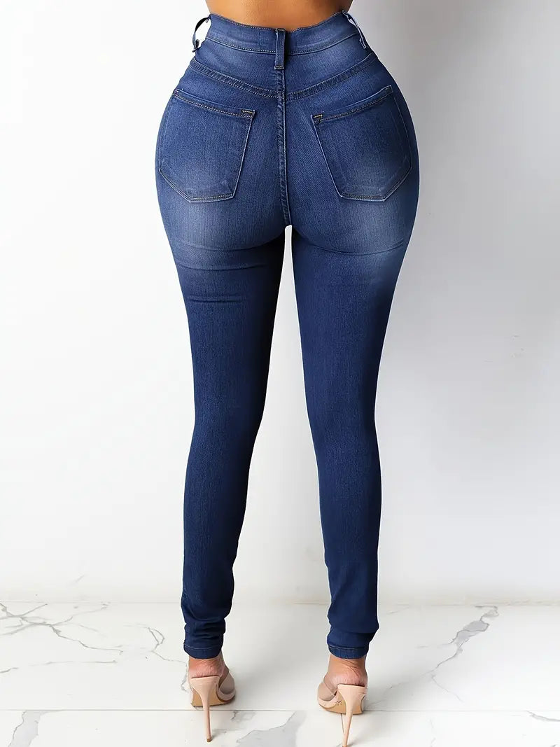 Blue High Waist Skinny Jeans with Slash Pockets