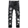 Embroidered Men's Jeans - Slim Fit Motorcycle Style