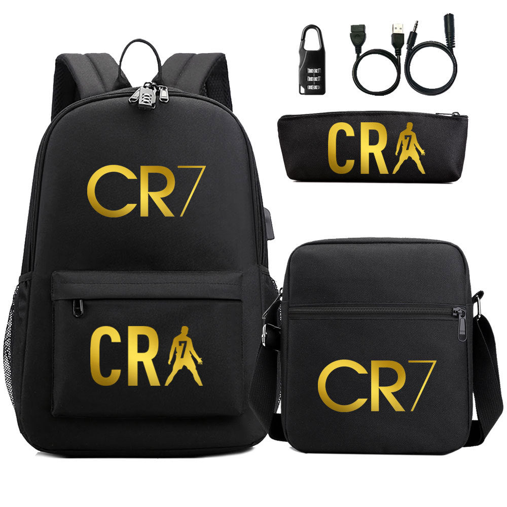 Cristiano Ronaldo Print Casual Canvas Backpack for Teens