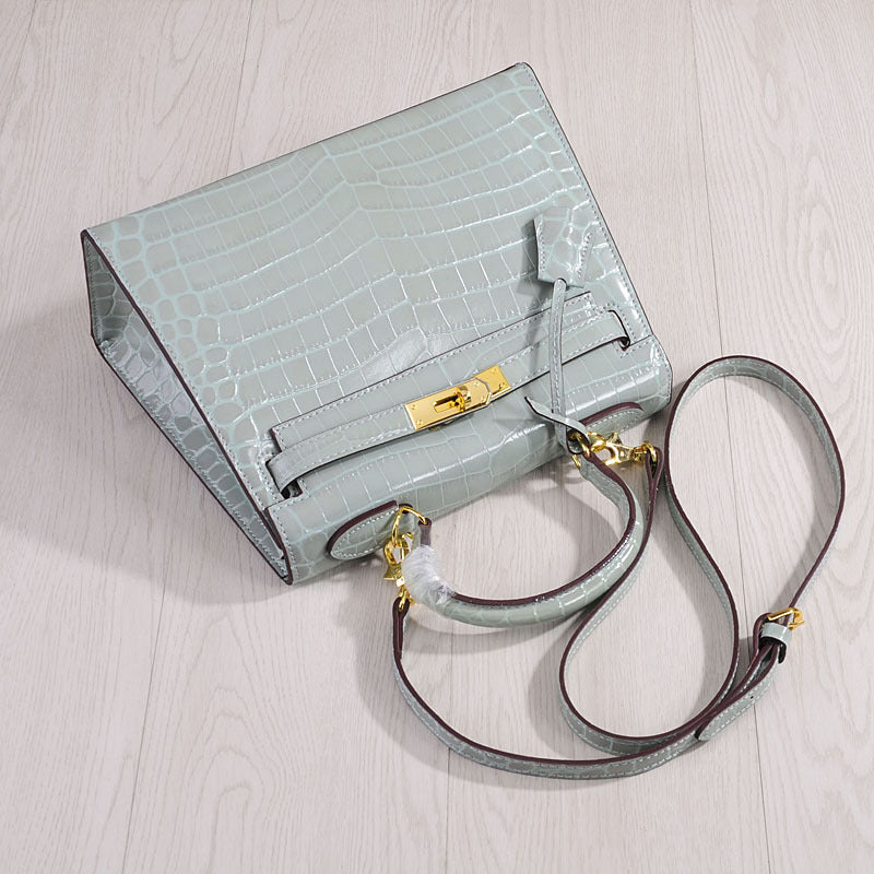 Genuine Leather Crocodile Pattern Shoulder Bag