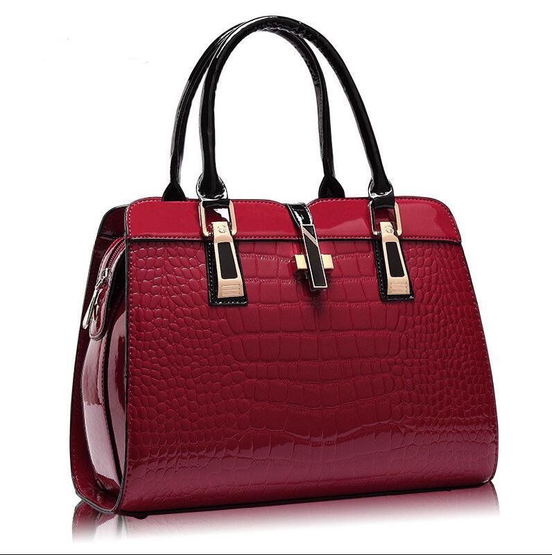 Crocodile Pattern Patent Leather Handbag