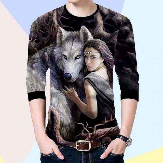 Men's 3D Printed Dragon Tiger Long Sleeve T-Shirt