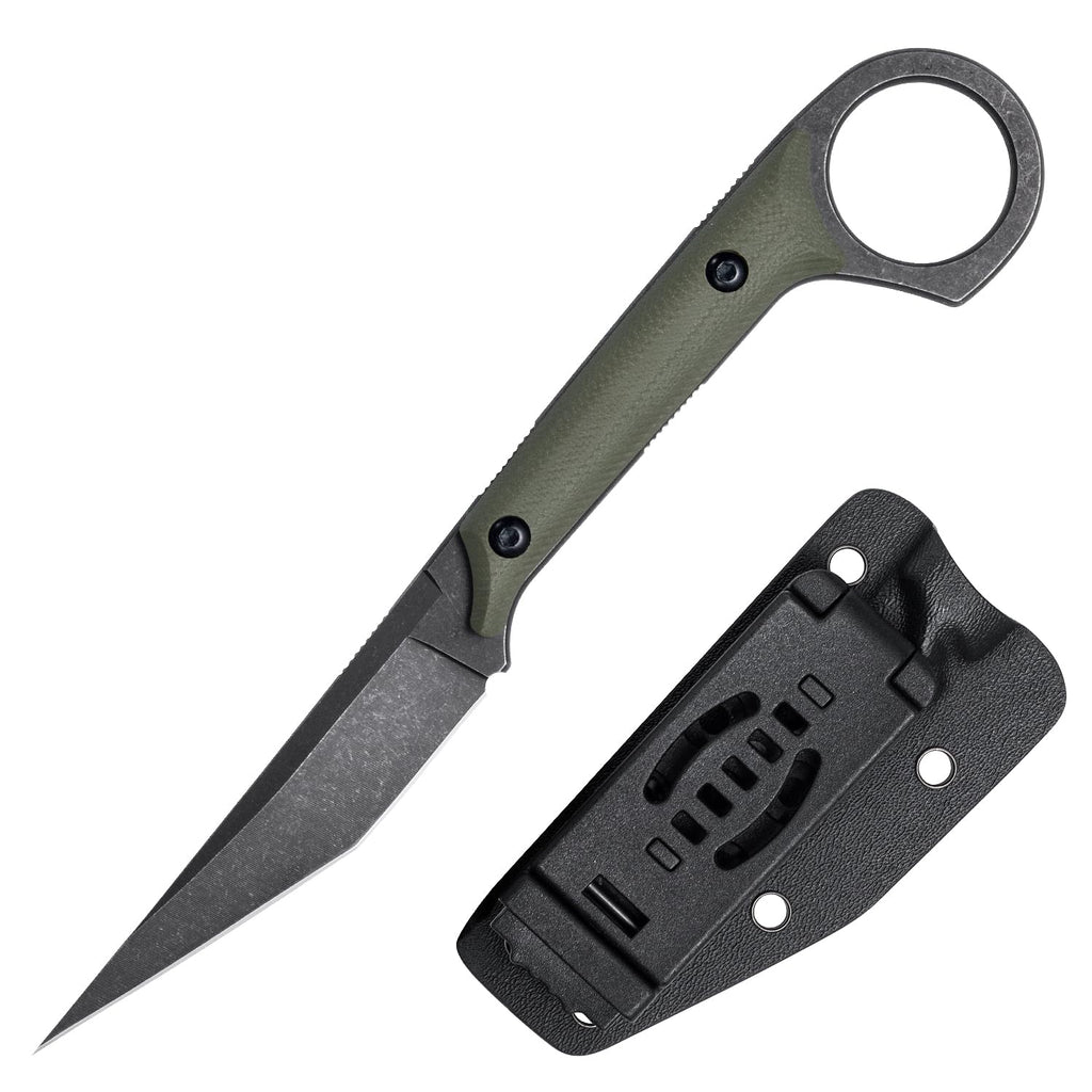OOULORE Fixed Blade Knife D2 Steel Blade and G10 Handle Utility Knife EDC Knife for Outdoor Survival Hiking Camping with Kydex Sheath OS1221 (Green)