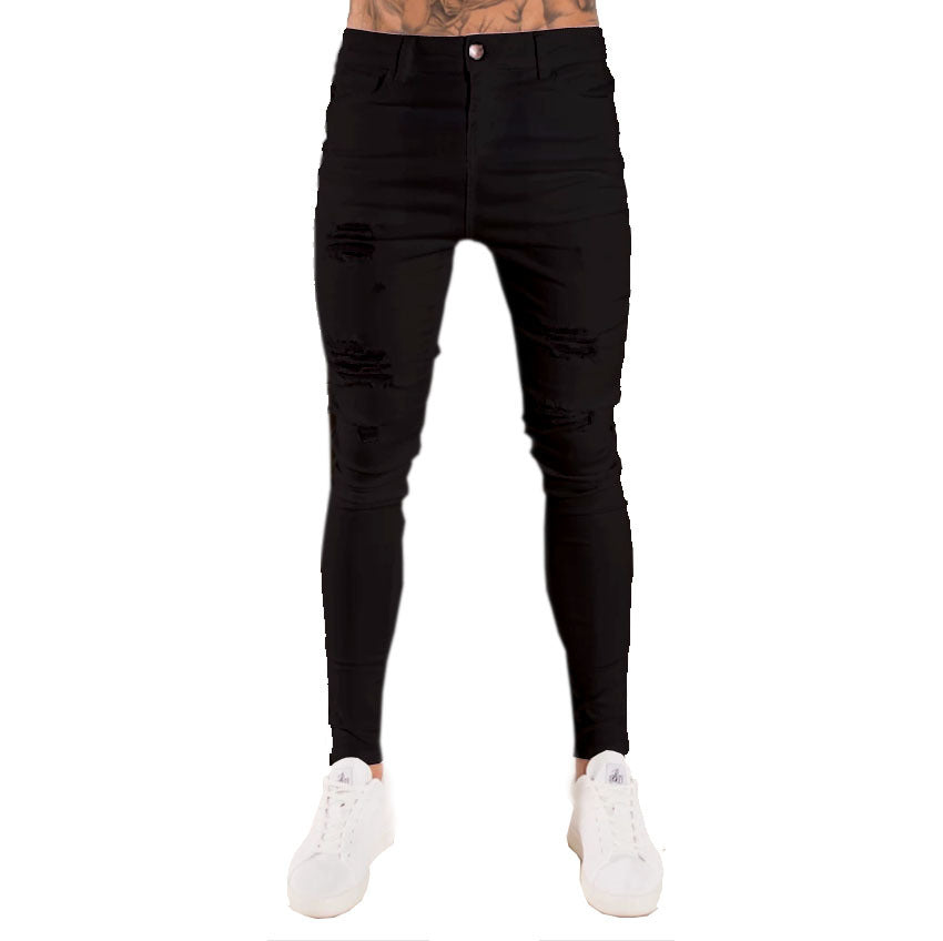 Men's Ripped Knee Zipper Slim Fit Jeans (Cross-Border)