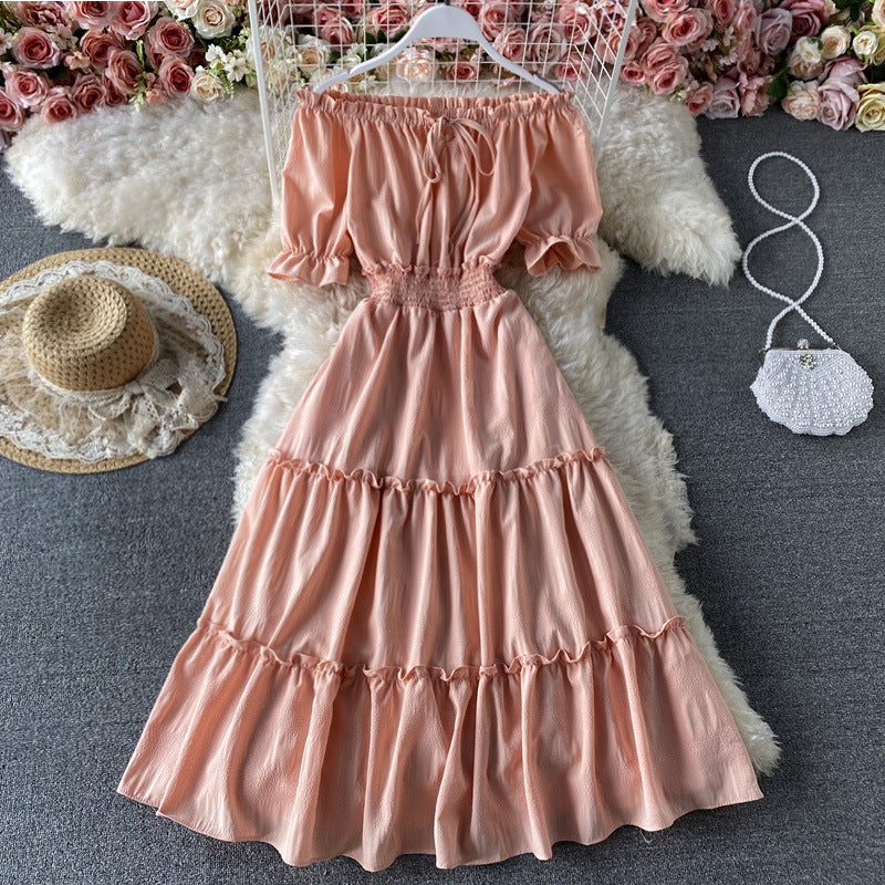 French Bubble Short Sleeve Off-Shoulder Dress 2021