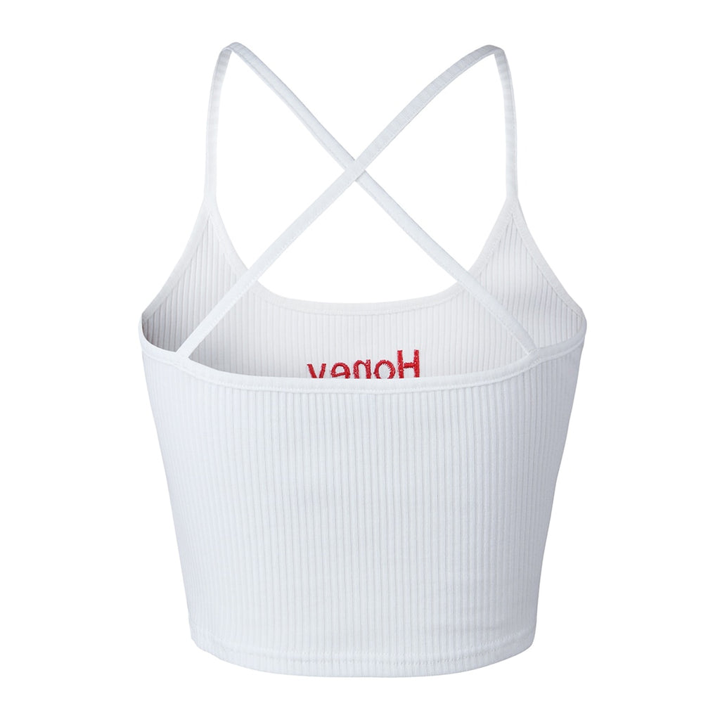 Letter Embroidered Crop Top with Spaghetti Straps