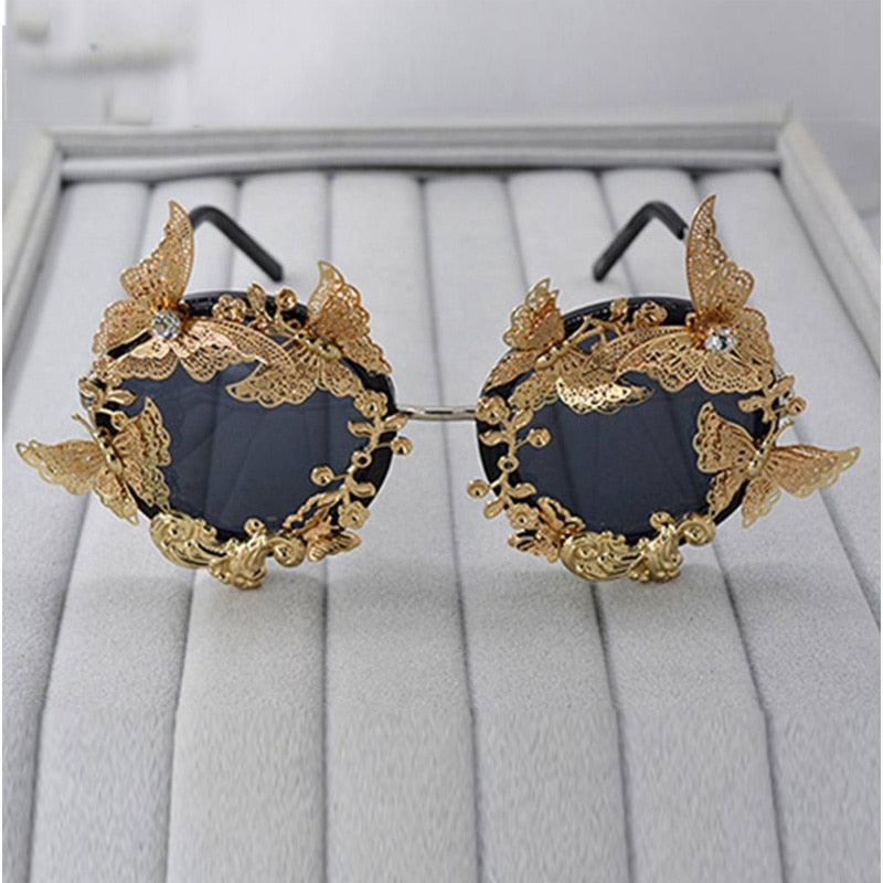 Baroque Style Sunglasses with Floral Embellishments