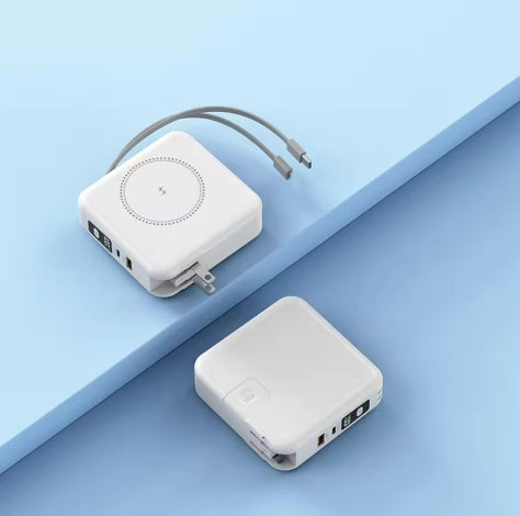 Wireless Fast Charging Power Bank with Built-in Cable