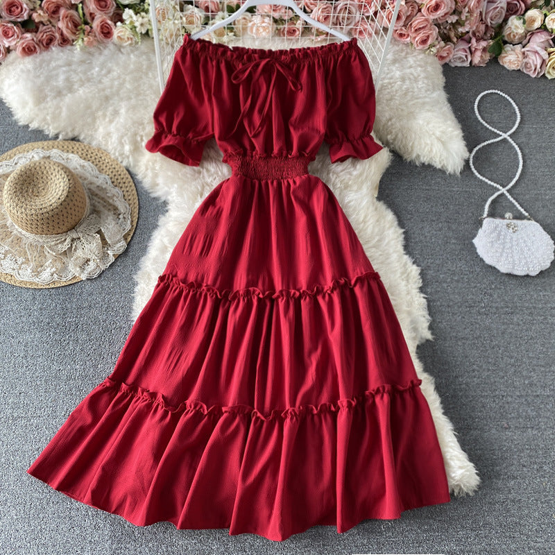 French Bubble Short Sleeve Off-Shoulder Dress 2021