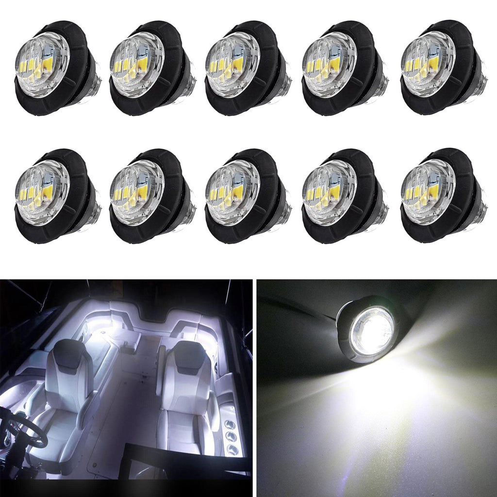 UWDESY 10 Pcs White Waterproof Round Marine Boat LED LightUtility Boat Interior LightBoat Navigation Deck Courtesy Lights for Yacht Boat Step Cockpit Bow Stern Fishing Pontoon Sailboat Kayak