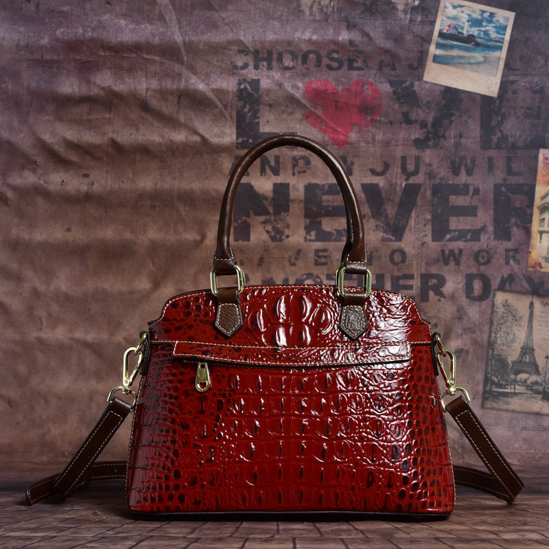 Vintage Crocodile Pattern Leather Shoulder Bag