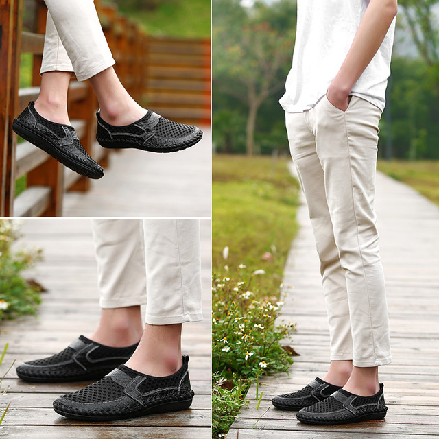 Men's Breathable Leather Hollow Casual Shoes (Korean Style)