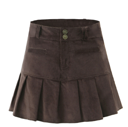 High Waist A-line Pleated Skirt for Women (Autumn/Winter)