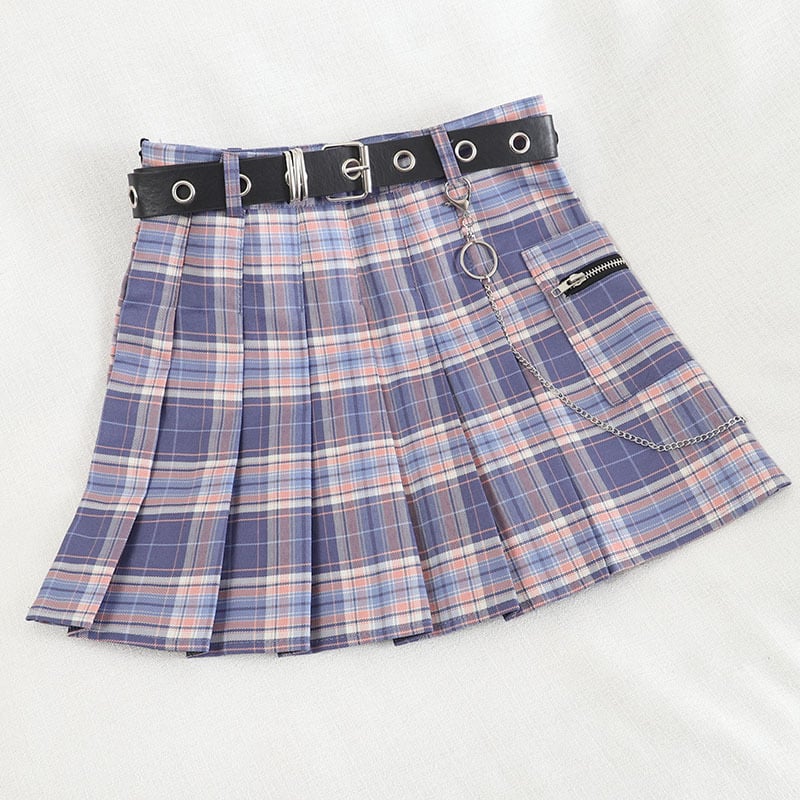 Gradient Plaid High Waist Slim Pleated A-line Skirt
