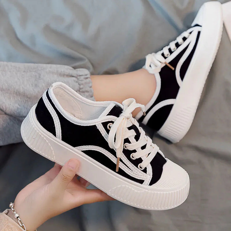 Fashionable Women's Thick-Soled Canvas Sneakers