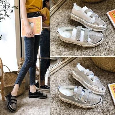 Versatile Autumn Rhinestone Velcro White Sneakers