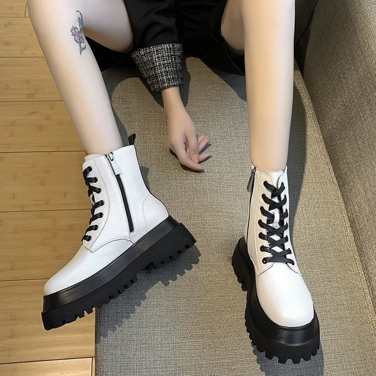 White Chunky Sole Women's Martin Boots - Fall/Winter 2020