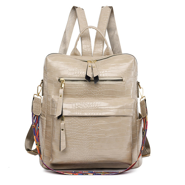 Crocodile Pattern Women's Large Capacity Travel Backpack