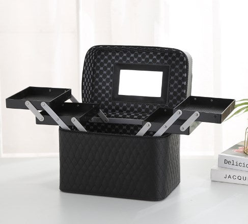 Large Capacity PU Cosmetic Bag with Mirror and Zipper