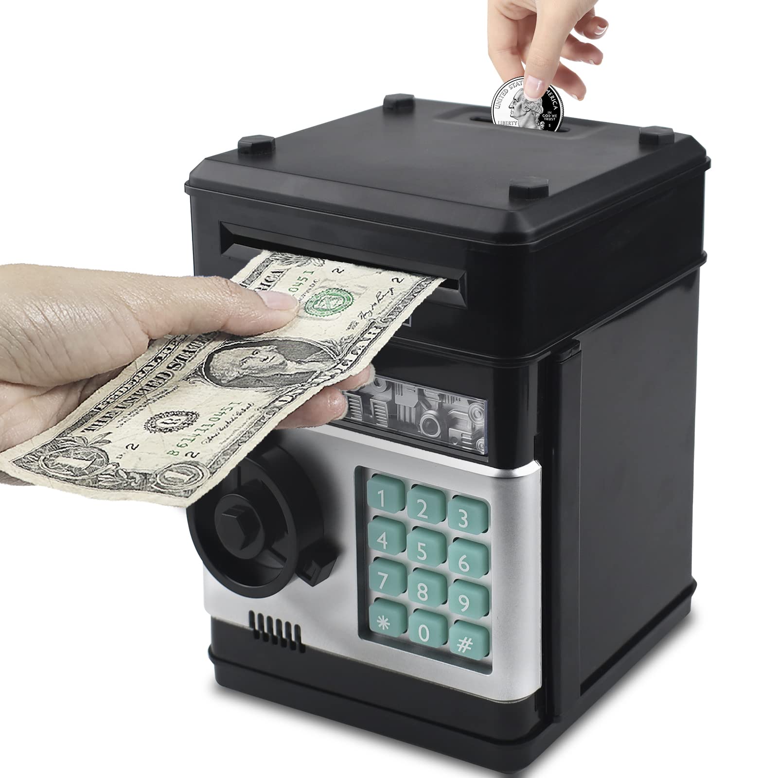 Elemusi Piggy Bank for Kids ATM Electronic Password Cash Coin Bank Money Saving Box for Kids Boys Girls Birthday Gift (Black)