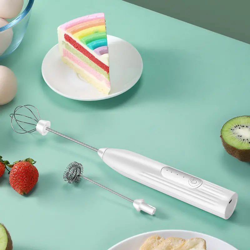 Rechargeable Electric Handheld Milk Frother with 2 Whisks