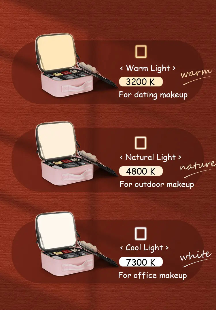 Large Capacity Makeup Bag with Mirror and Light