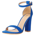 ZriEy Womens Chunky High Heels 4 Inches Block High Heels Open Toe Ankle Strap Sandals Party Wedding Daily Wear Shoes Velvet Blue Size 8.5