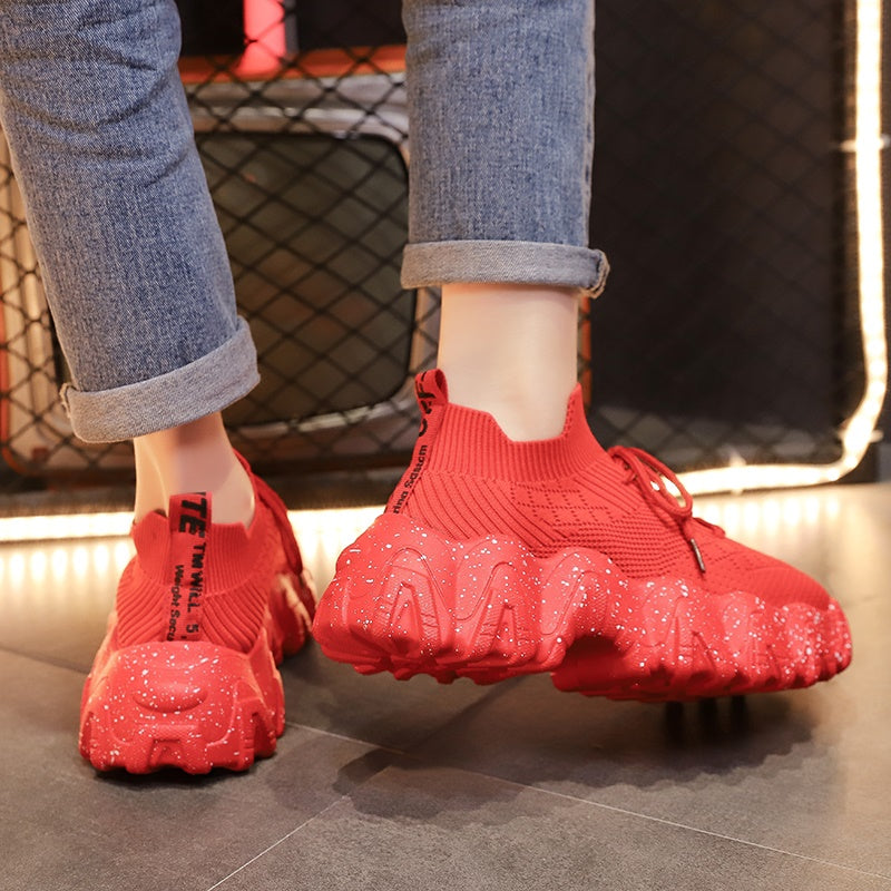 Red Women's Breathable Platform Sneakers (Casual & Stylish)