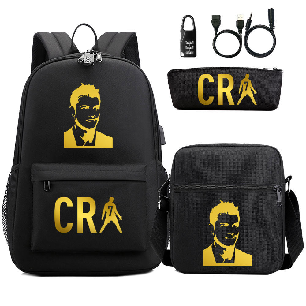 Cristiano Ronaldo Print Casual Canvas Backpack for Teens