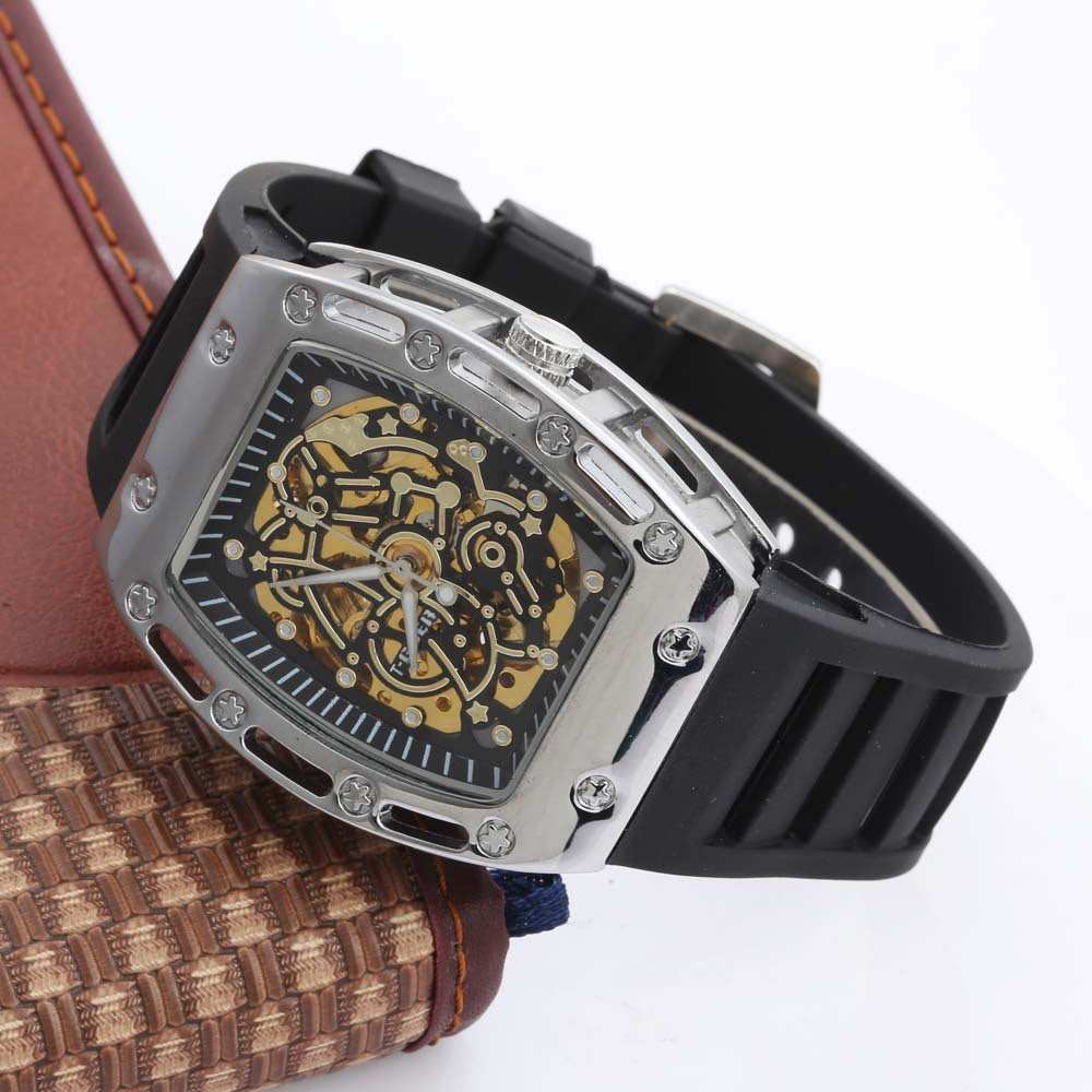 Mechanical Hollow Watch with Leather Strap