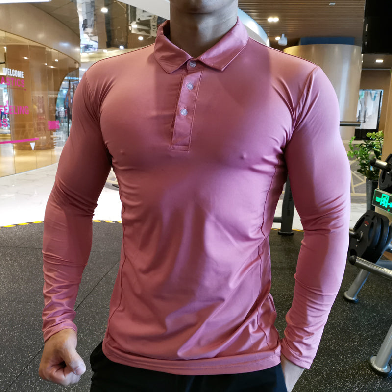 Men's Athletic Long Sleeve Polo Shirt - Quick Dry Fitness