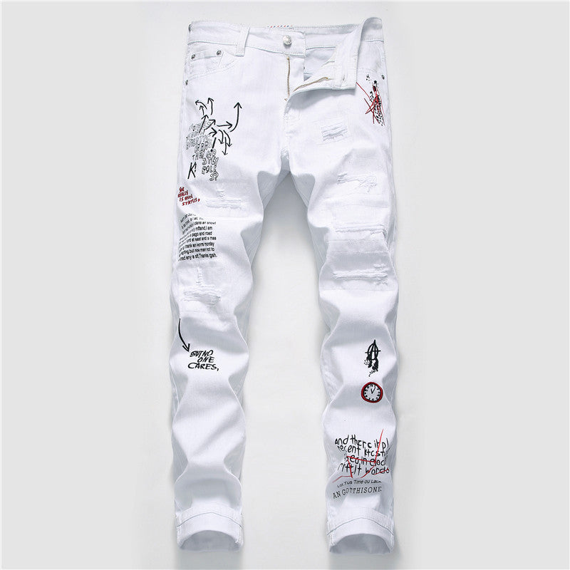 Vintage Style 3D Pattern Men's Jeans from Europe